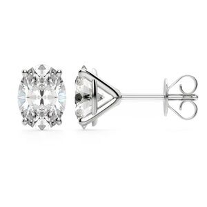 Moissanite diamond oval earrings - 3/4 carat, white gold
